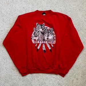 vintage western tribal wolf crewneck